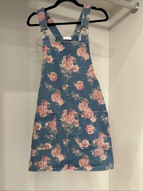 Pink Lily small Floral Denim jumper with Pink Roses.  Like new